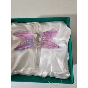 NIB Simon Design Crystal Dragonfly Lavender Iridescent Paperweight Suncatcher